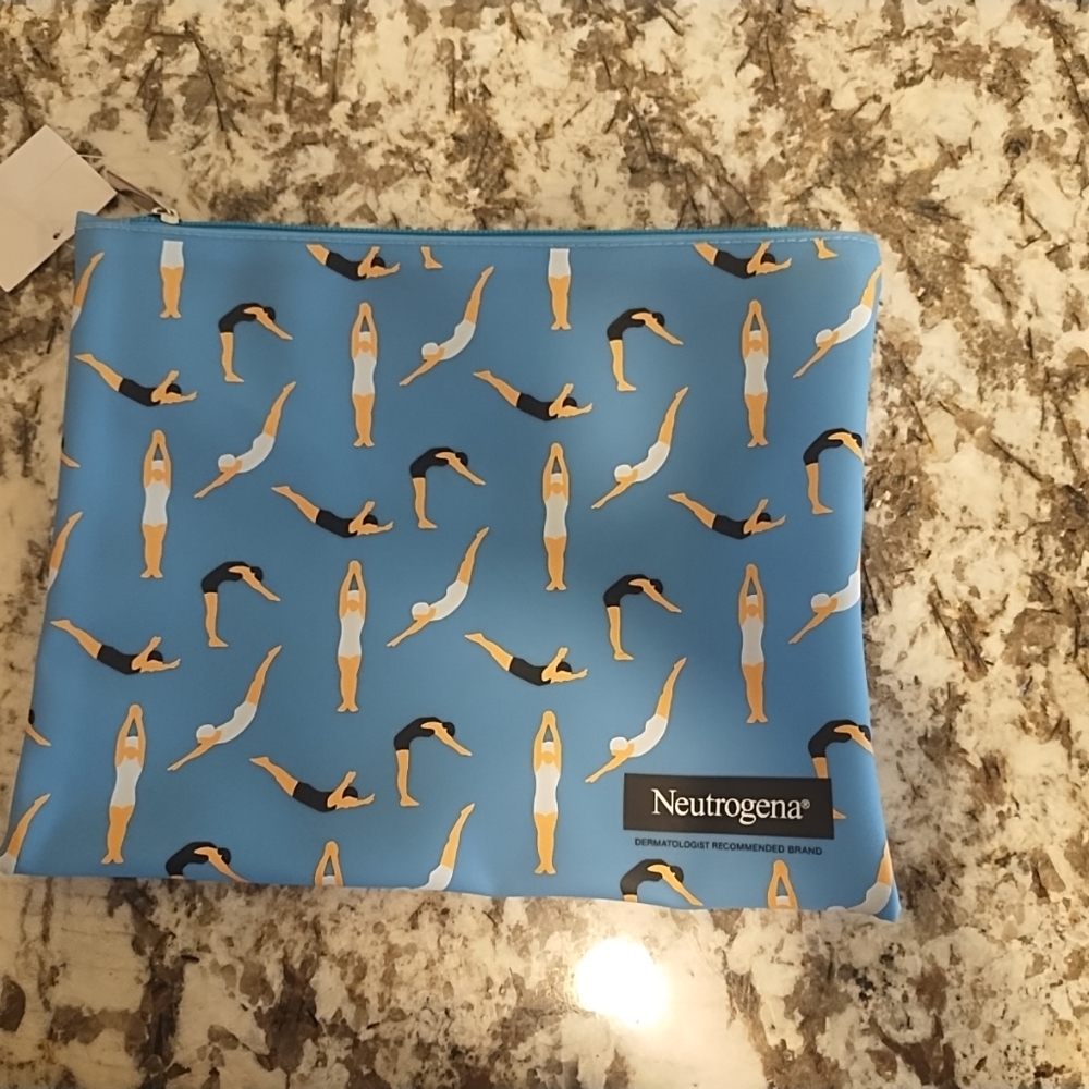 Neutrogena Cosmetic Pouch Bag With Zipper- 10x8.5” Blue Divers Swimming NWT